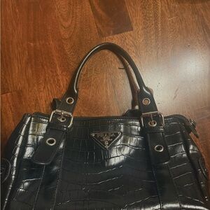 Prada Black Croc-Embossed Satchel